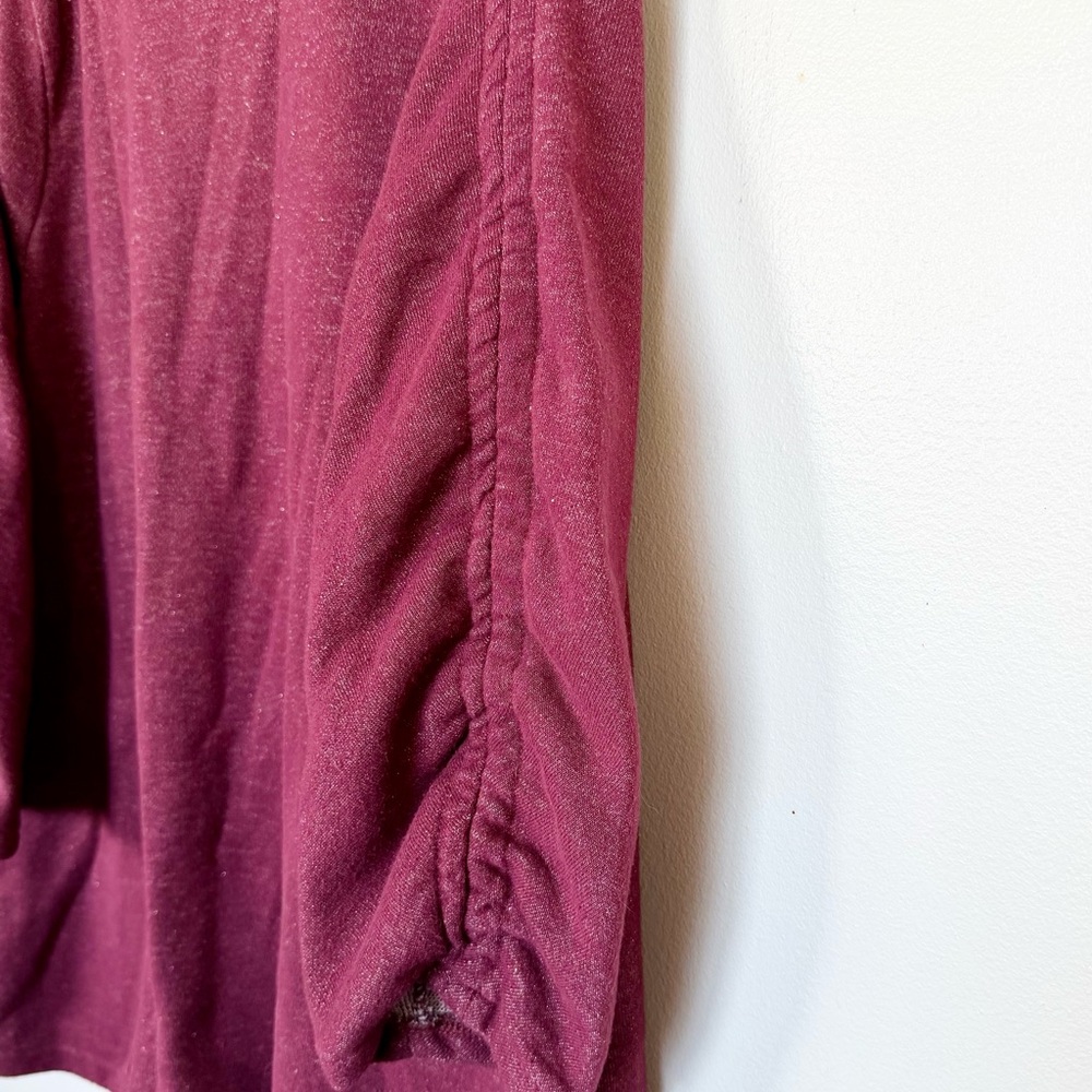 Lane Bryant Shimmer Maroon French Terry Ruched Sleeve Top Plus 18/20 - Picture 3 of 7